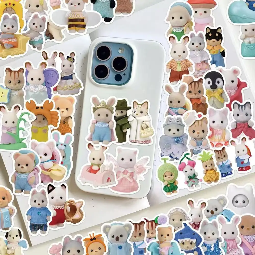 55PCS Calico Critters Family Cartoon Cute Handheld Notebook Skateboarding Luggage Decorative Stickers