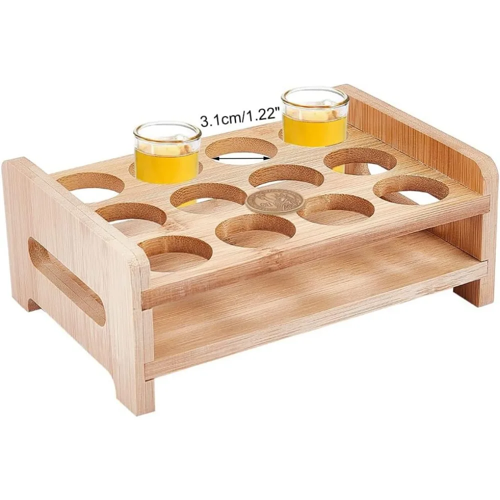 12 Shot Glass Holder Hole: 1.22 Inch Shot Glass Tray Bamboo Shot Glass Serving Tray Storage  Display