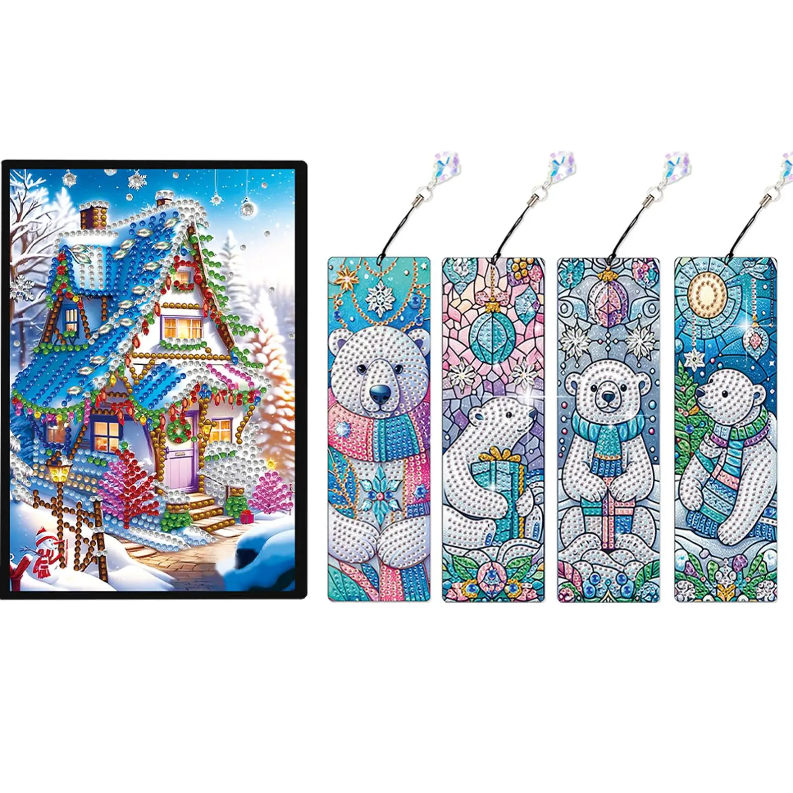 

Christmas Bear A5 Size Diamond Painting Notebook Set with 4Pcs Bookmark Gift