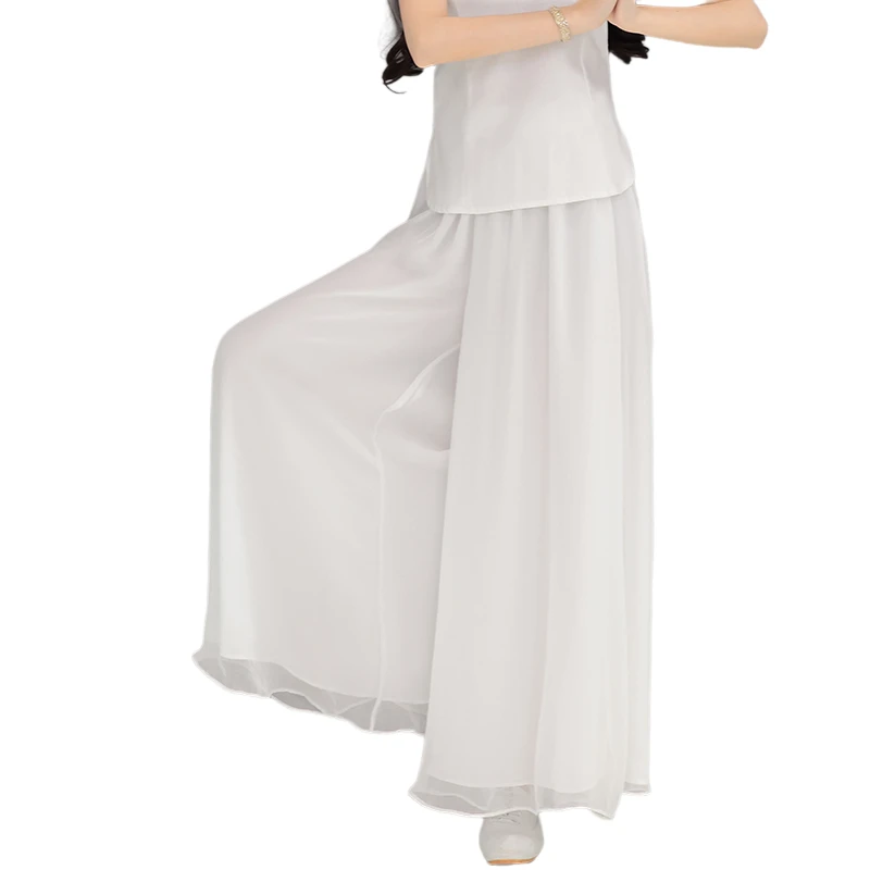 2024 Summer New White Wide Leg Pants Women Vintage Solid Loose Chiffon Lady Elegant Trousers Pants Top Quality