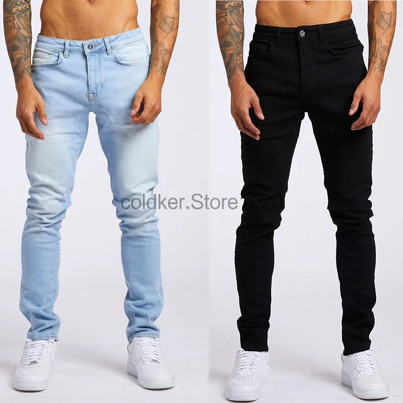 New Men Jeans Solid Color Elastic Skinny Stretch Pencil Pants Fashion Slim Denim Jeans Jogging Male Casual Trousers Streetwear