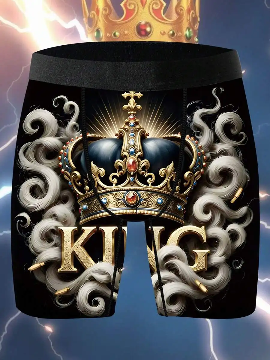 

Mens Boxer Shorts With King Crown Print Retro Baroque Style Breathable Soft Knitted Underwear