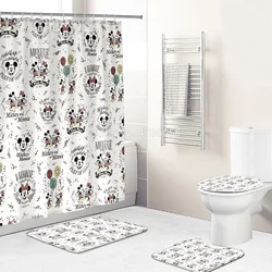 Kids Gift Mickey Mouse Print Bathroom Set Cartoon Shower Curtain with 12 Hooks Pedestal Rug Lid Toilet Cover Bath Mat Set