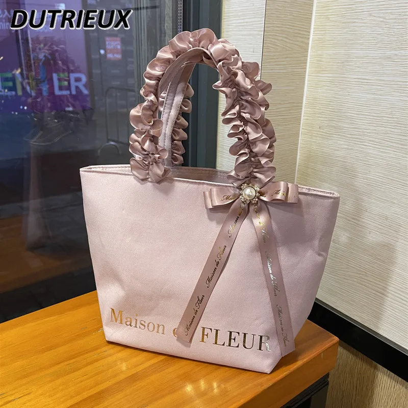 Bow Ribbon Large Handbag Femme Portable Gift Women\'s Bags Spring Summer Lolita Japanese Style Fashion Casual Handbags for Ladies