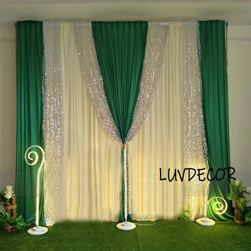 

3m H X3m W/10x10FT White Curtain Green Ice Silk Drape Silver Gold Sequin Backdrop Wedding Party Birthday Baby Shower Decoration