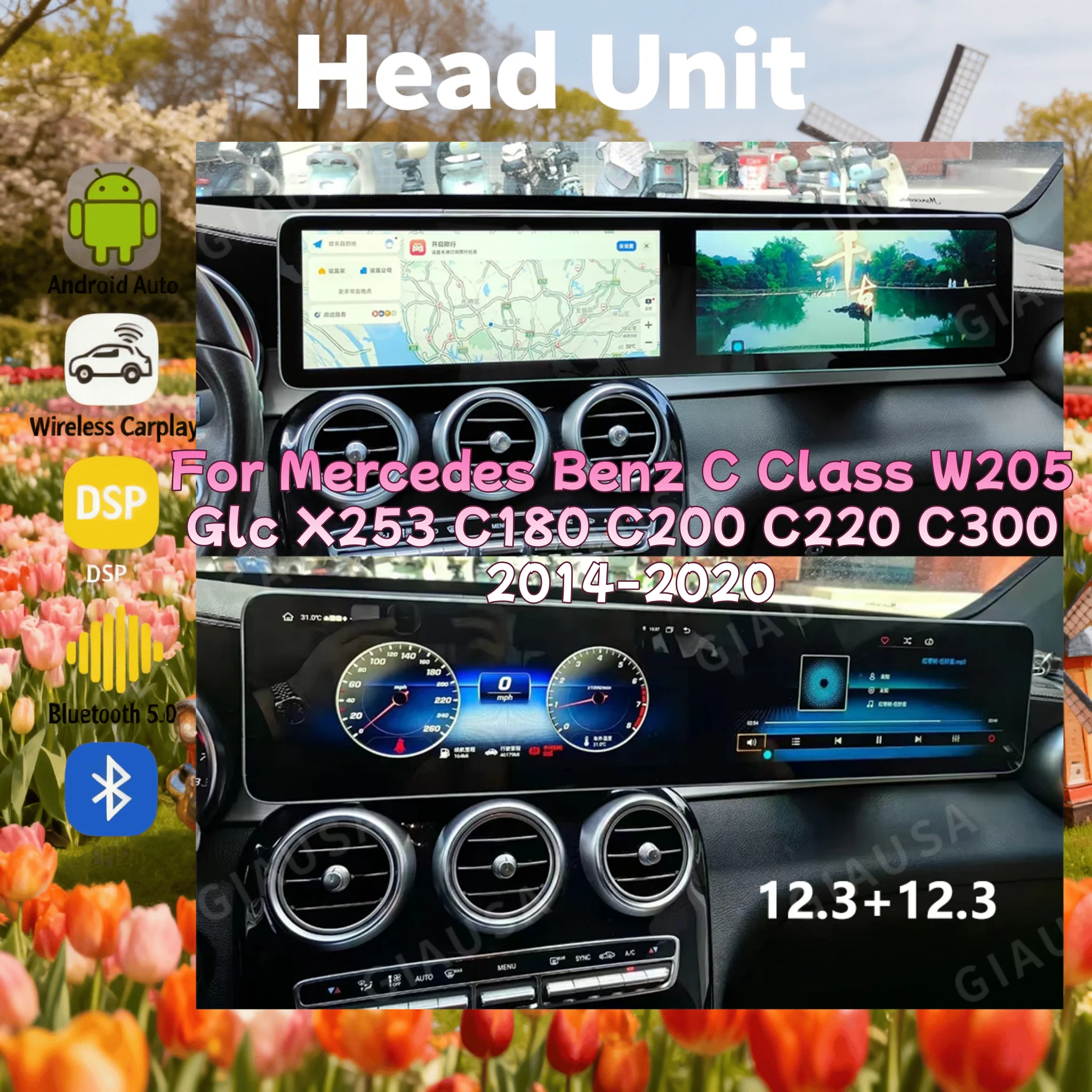 

Wireless CarPlay Android 13 Multimedia Player GPS Stereo For Mercedes Benz GLC C-Class X253 W205 W204 2015-2024 Car radio 4G RHD