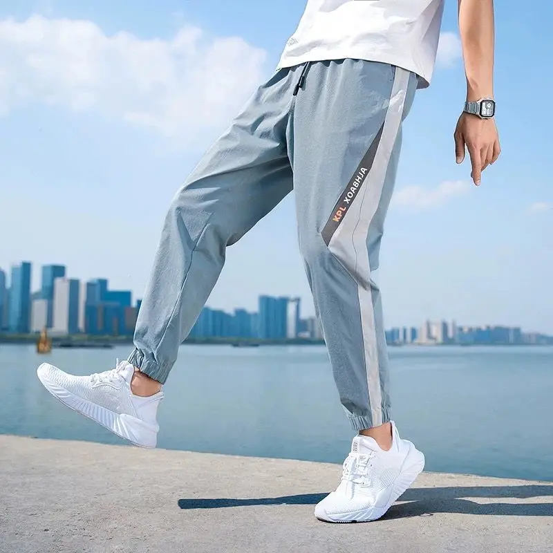 2023 Spring and Summer Fashion and Sports Korean Version Loose Fitting Casual Leggings Straight Tube Thin Youth Cropped Pants