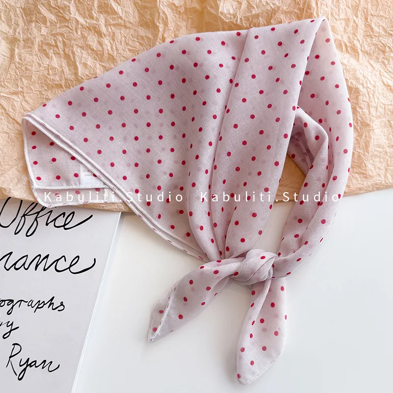Square Scarf Chiffon Black White Polka Dot UV Protection Neck Wrap Headband for Women Shirt Matching Breathable Lightweight