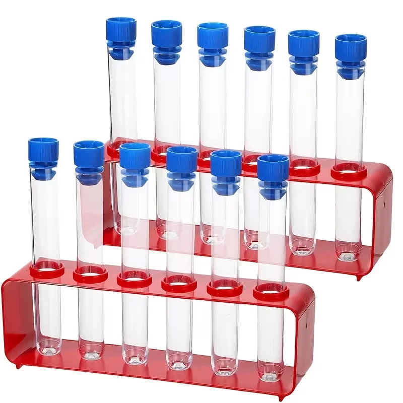 7 durable plastic test tube set with red stand - perfect for creative laboratory experiments and scientific research