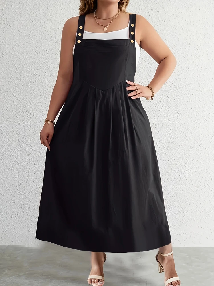 

Женское платье больших размеров на пуговицах с бретельками для повседневной одежды, однотонное, летнее, лучшей выбор, полиэстер