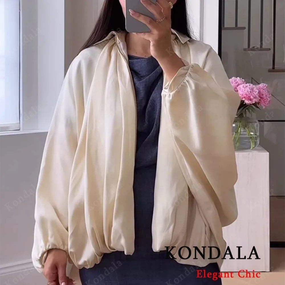 

KONDALA Women Casual Chic Solid Coat Turn-down Collar Batwing Sleeve Coat New Fashion 2025 Autumn High-Street Mujer Jacket
