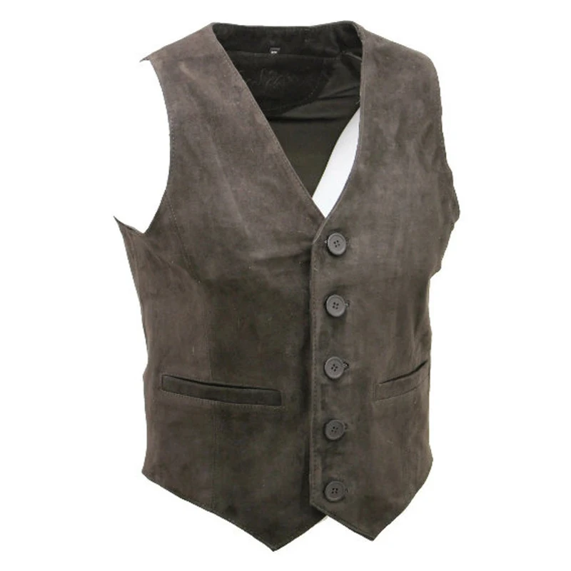 Chaleco de traje de gamuza para hombre, chaqueta delgada Retro, chalecos de mezclilla occidentales, chaleco masculino, cuello en V, 4 botones