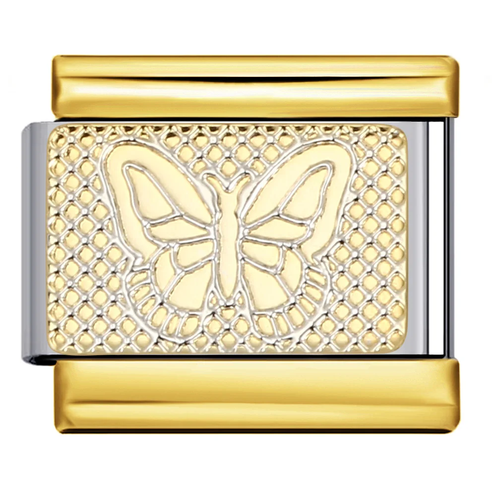 GEMOSA Design Gold Color Moon Heart Butterfly Bee Italian Charm Link Fit 9mm Stainless Steel Bracelet DIY Making Beads Jewelry