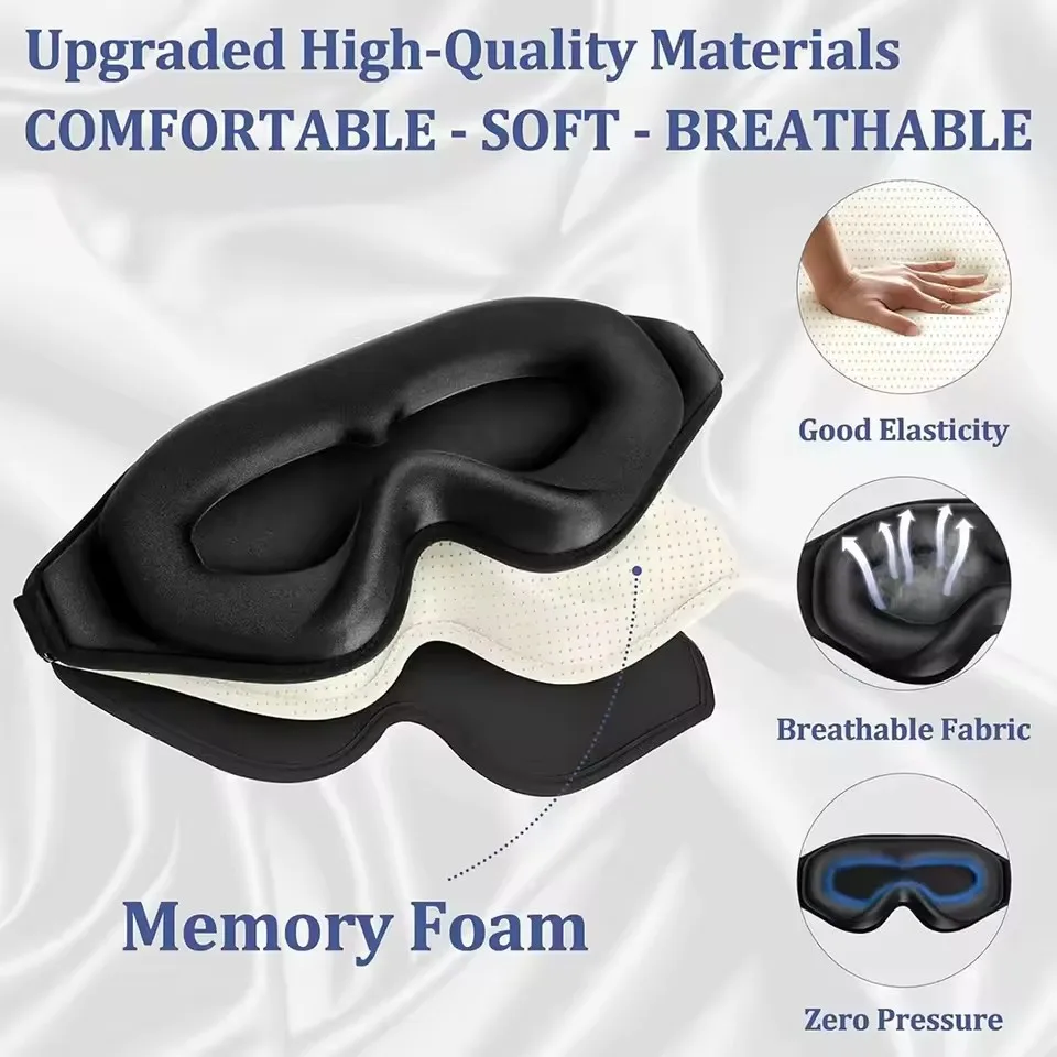 3D Eye Mask, Comfortable & Breathable Sleep Mask with Nose Pad, Adjustable Size Eye Cover for Sleeping, Travel & Nap, Blackout view 3