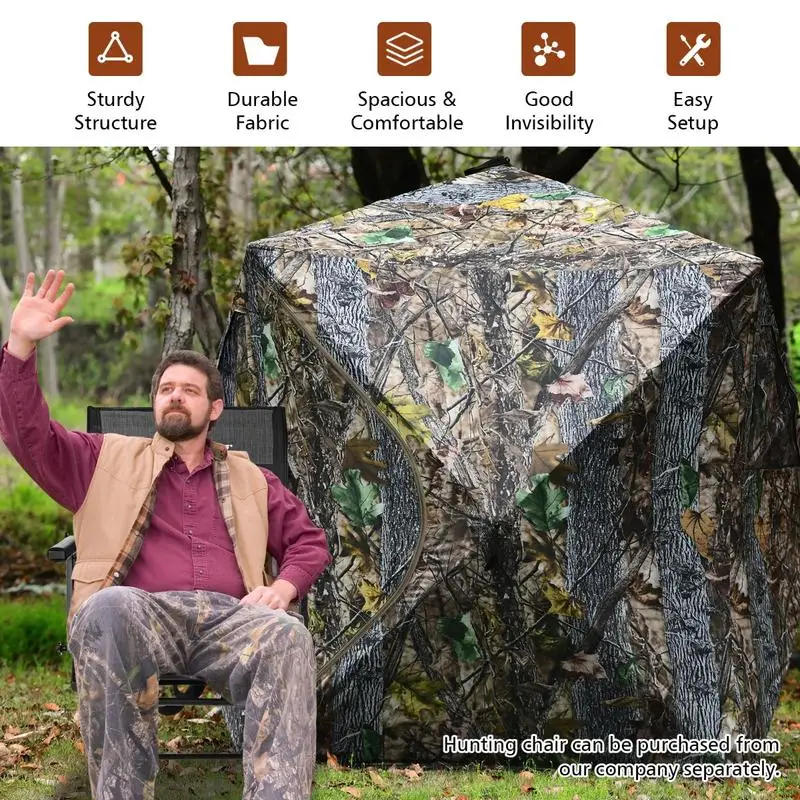 Portable Hunting Blind with Ground Stakes and Tie-Downs for Deer and Antelope, Outdoor Concealment Shelter for Field Hunting view 5