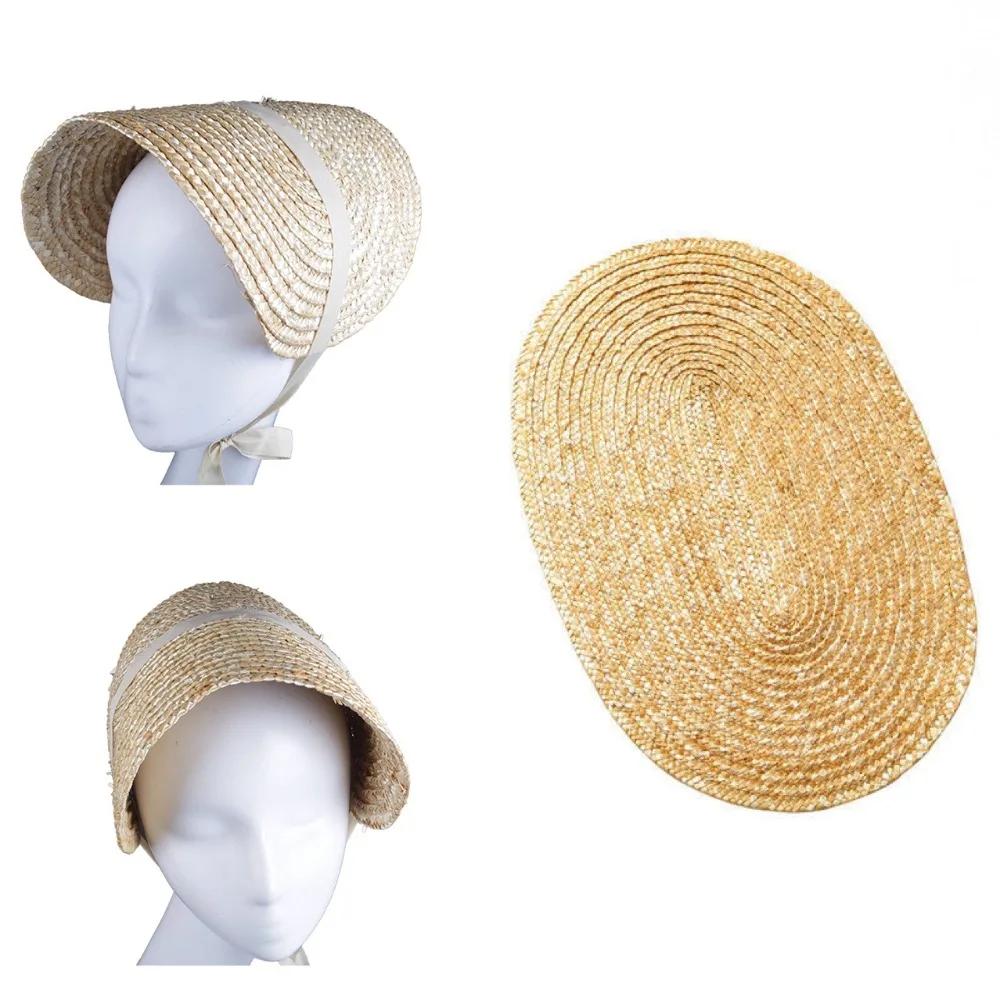 

French Style Lolita Straw Hat Victorian Bonnet Handmade Beach Hat Hair Accessories Sweet Lace-up Flat Top Hat