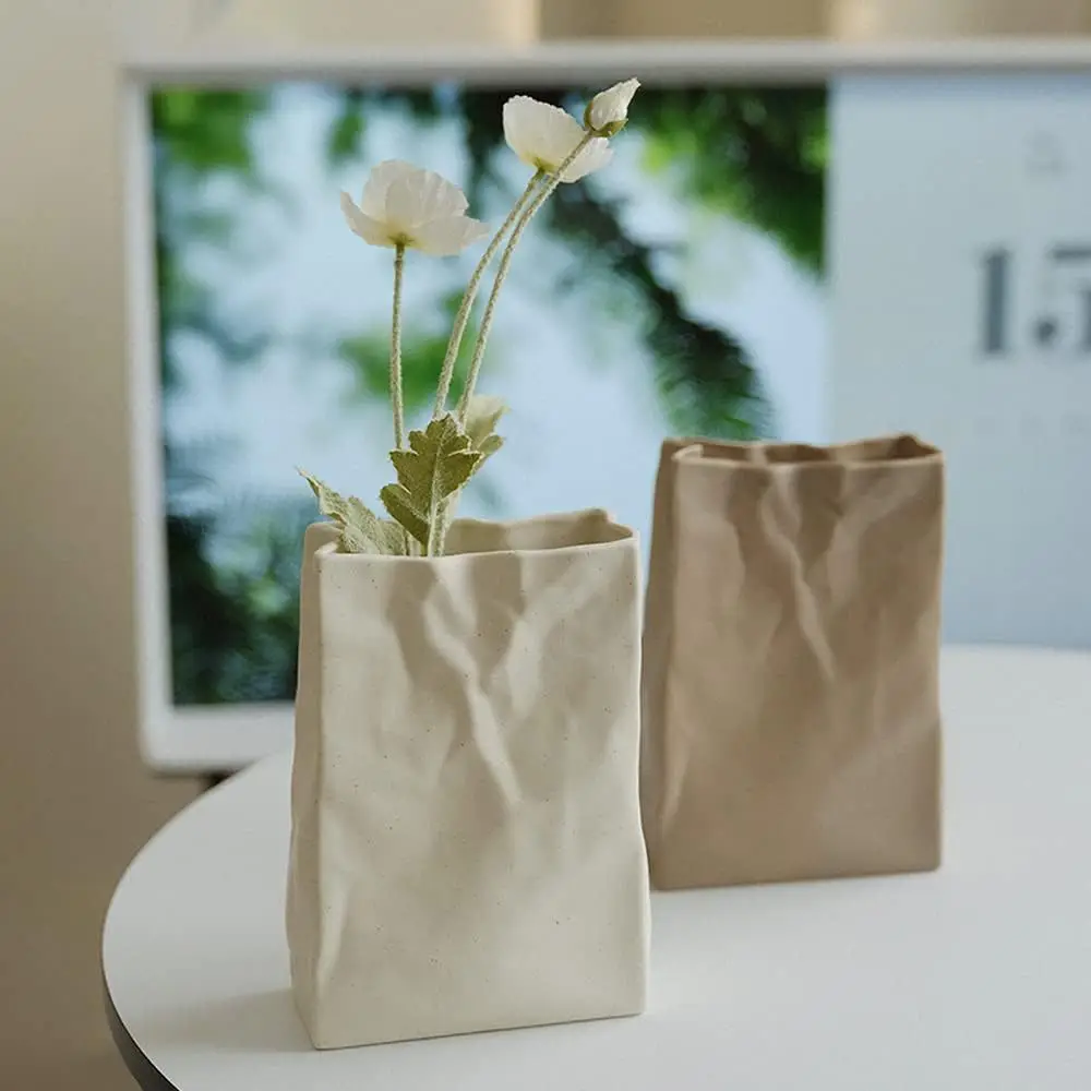 

Ceramic creative paper bag Nordic ceramic white vase ins style creative flower arrangement ornament simple vase