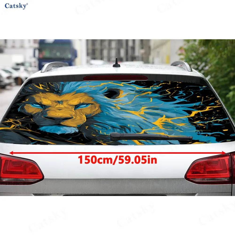 Lightning Lion PVC Perforated Car Vinyl Wraps, Privacy Enhancing Design For Rear Window, Car Rear Windshield Sticker