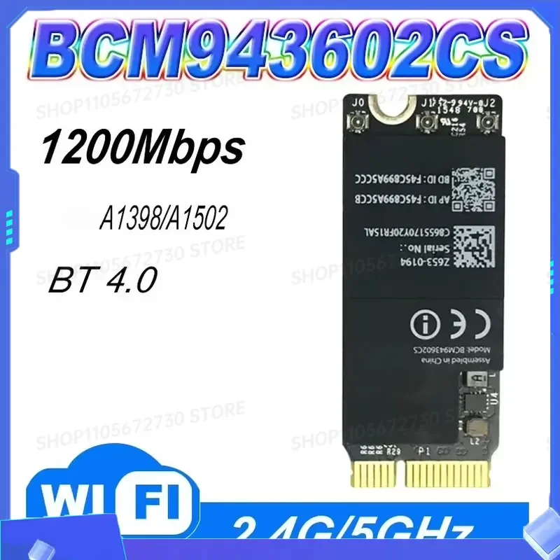 for Broadcom Bcm943602Cs Wireless Network Card 802.11ac WiFi Bluetooth 4.0 Spare Part 653-0194 Compatible with A1425 A1502