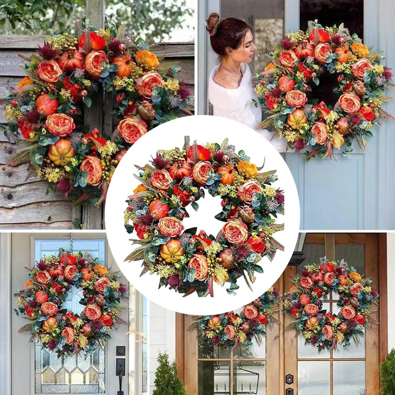 

Fall Wreaths Pumpkin Berry Maple Leaf Artificial Wreath Harvest Autumn Door Wreath Christmas Halloween Thanksgiving Home Decor