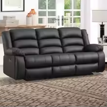 3-Seat Faux Leather Manual Reclining Sofa with Cup Holders