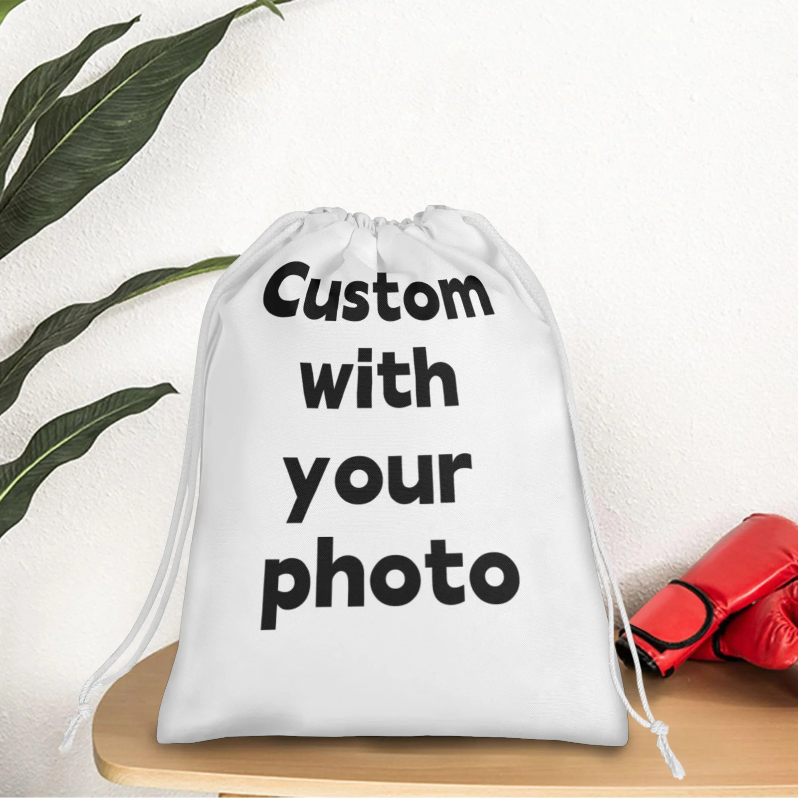 Personalized Custom Photo Drawstring Bag, Imitation Linen Fabric Gym Travel Storage Drawstring Sack Multiple Sizes