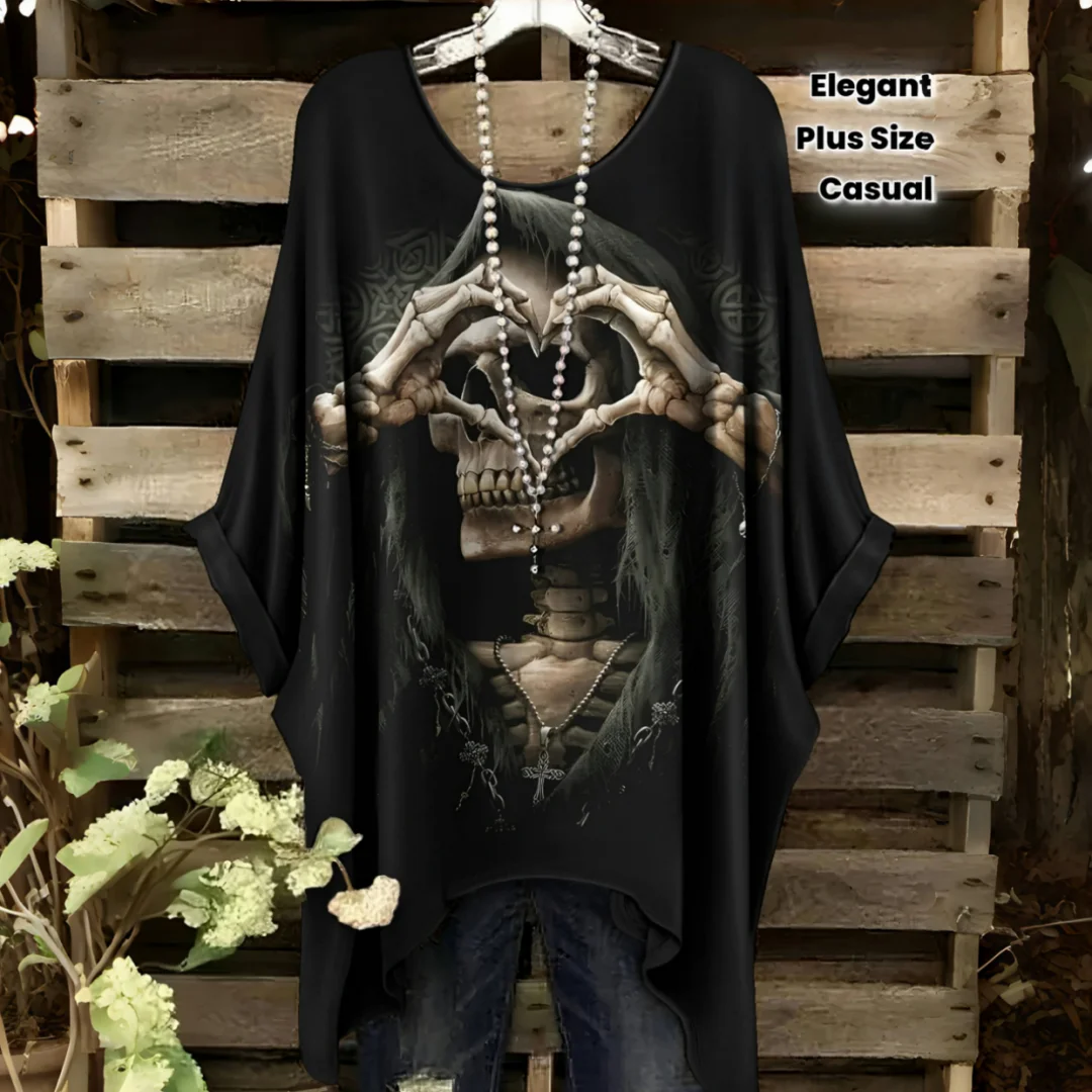 

Женская футболка с принтом черепа и сердца — элегантная футболка с круглым вырезом и короткими рукавами, повседневная удобная футболка с графическим дизайном и графическим принтом