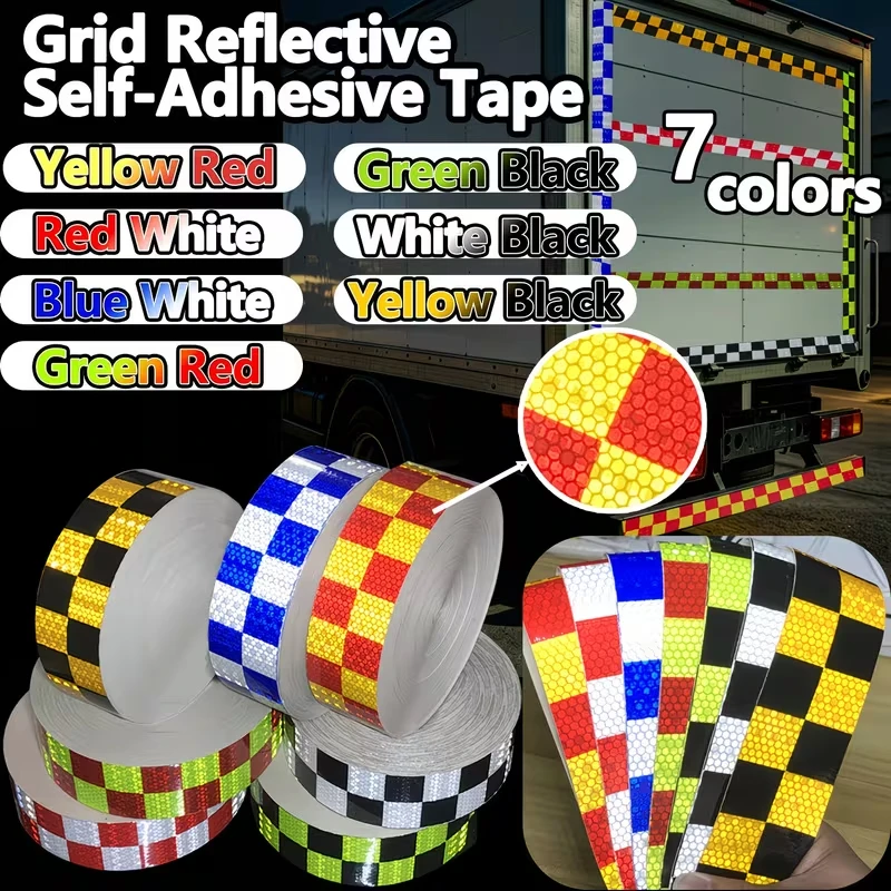 

Seven Colors 93.70Inches Heavy Duty Checkered Grid Safety Reflective Tape High Visibility Self Adhesive Wear Resistant Sticker