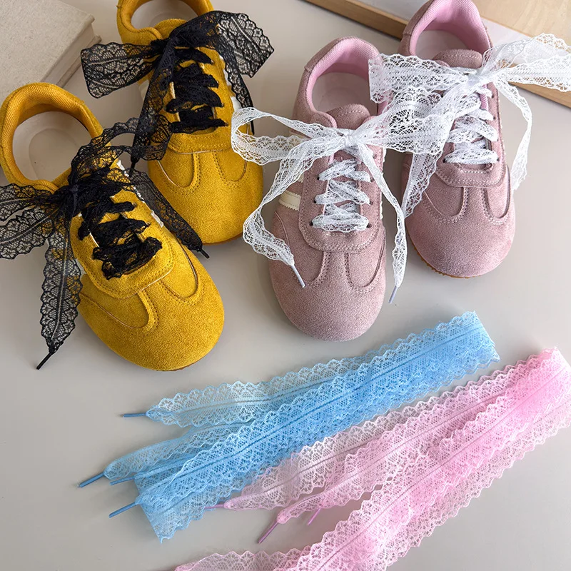 1 Pairs Korean Style Lace Bowknot Shoelace Women Summer 2026 Pink Ribbon Shoes Decorations Woman's Candy Color Shoes Accessories