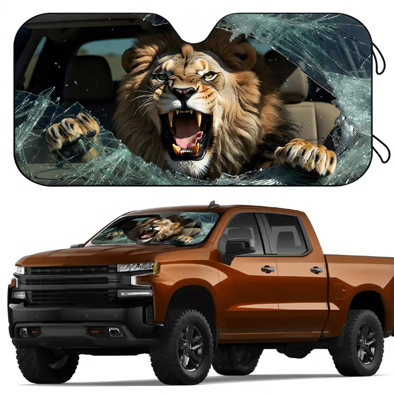 1pc Fierce Lion-Shaped Car Sunshade, Foldable For Easy Storage, Effectively Prevents Temperature Rise. As A Car Windshield Sunsh