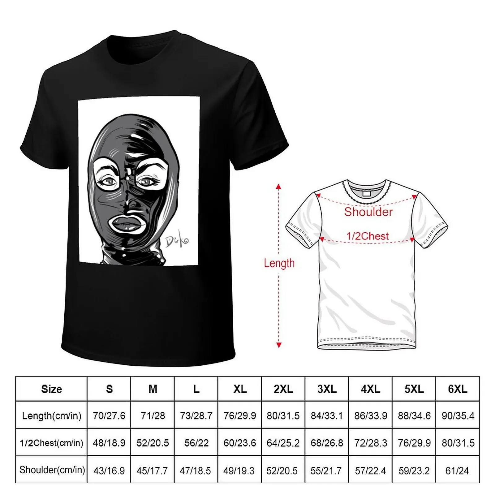 Latex-Hooded Fetish Dominatrix Illustration by Dirk Hooper T-Shirt man t shirts graphic T-Shirt