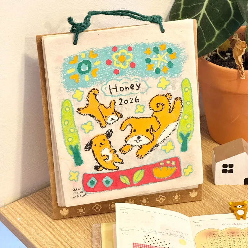 

2026 Nepal Calendar Dog Graffiti Illustration Desk Calendar Schedule Plan Desktop Decoration New Year Gift School Supplies