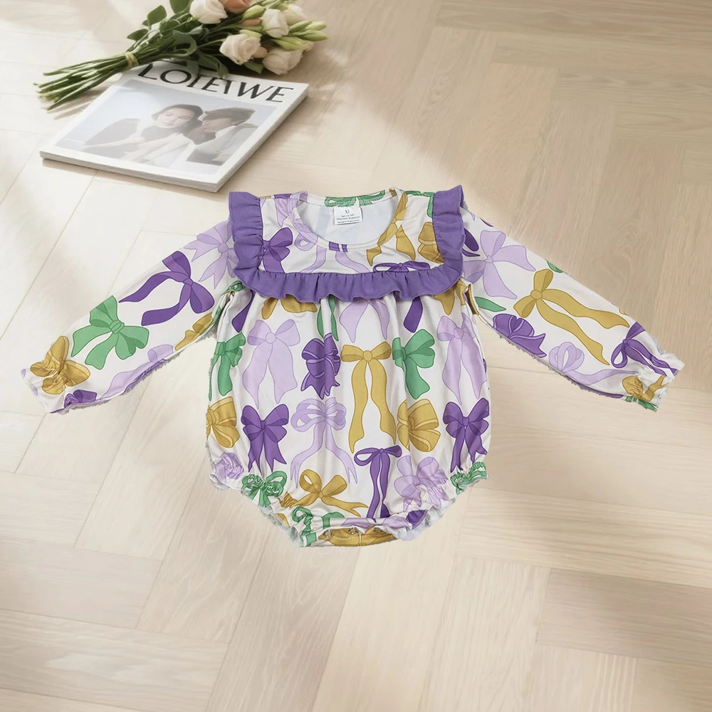 

10.3 Baby Girls Winter Rompers Baby Girls Mardigras Bows Ruffle Sleeve Rompers