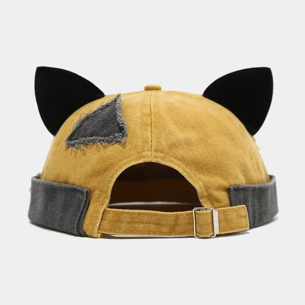 New Fashion Cute Cat Ears Brimless Hat Adjustable Hip Hop Beanie Hat Rolled Cuff Solid Color Melon Docker Cap Worker Wear
