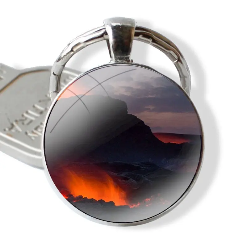 Wonders Nature Volcano Keychain Handmade Glass Cabochon Key Ring Holder Pendant Key Chains