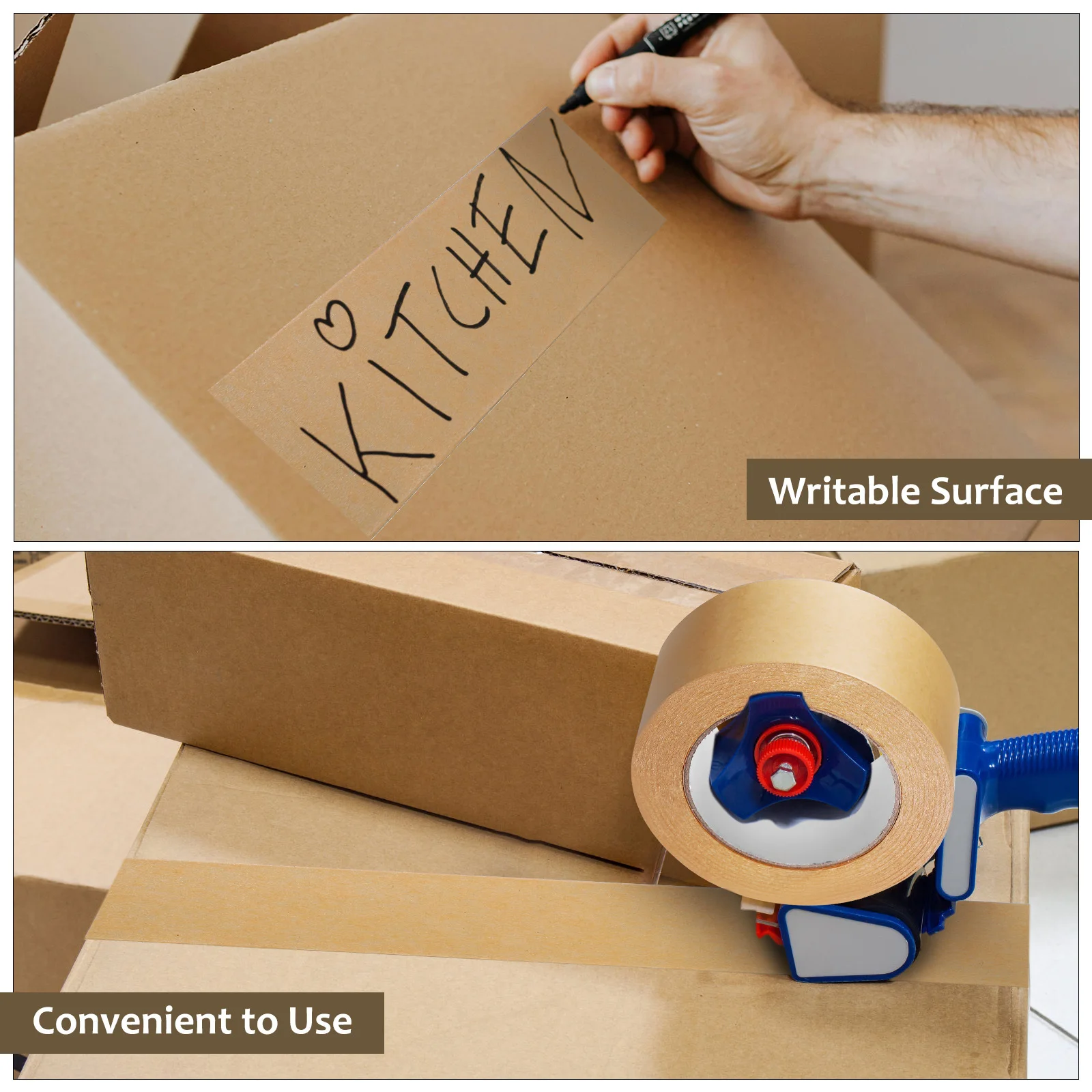 

1 Roll Brown Kraft Paper Tape Writable Surface Heavy Duty Adhesive Carton Sealing Packing Tape Security Tape,