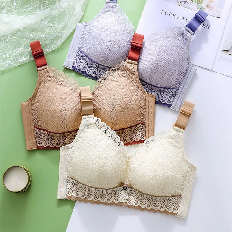 Thin Full-Cup Plus-Size Underwear No Steel Ring Bra Sexy Lace An Adjustable Bra Gather Together Anti-Sag Ventilate Brassiere