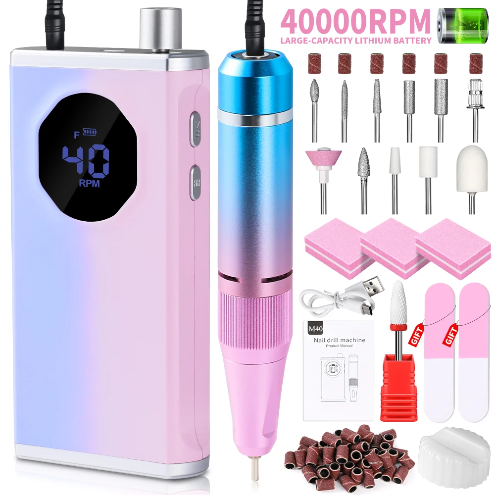 

Professional 40000RPM Electric Portable Nail Drill Machine Rechargeable Low Noise Nail Sander File for Manicure Salon Tool