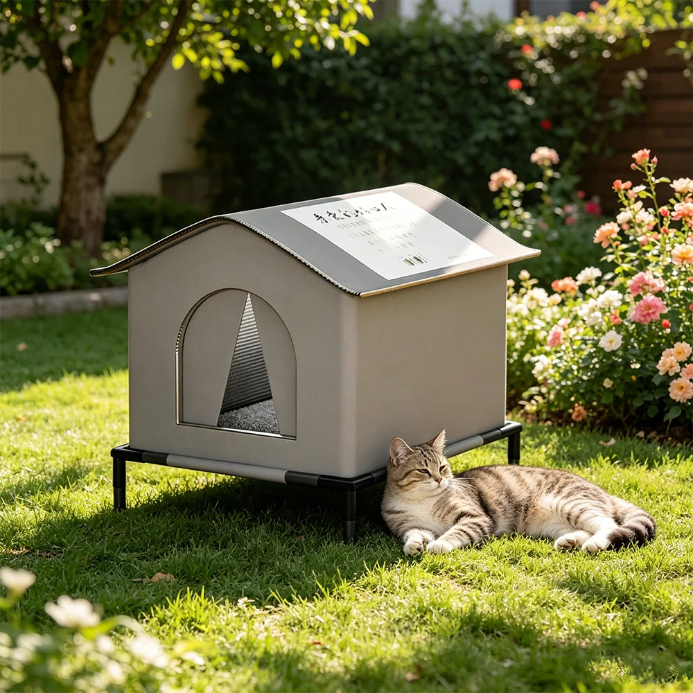 Casa elevada impermeable para gatos - refugio plegable interior - imagen 3