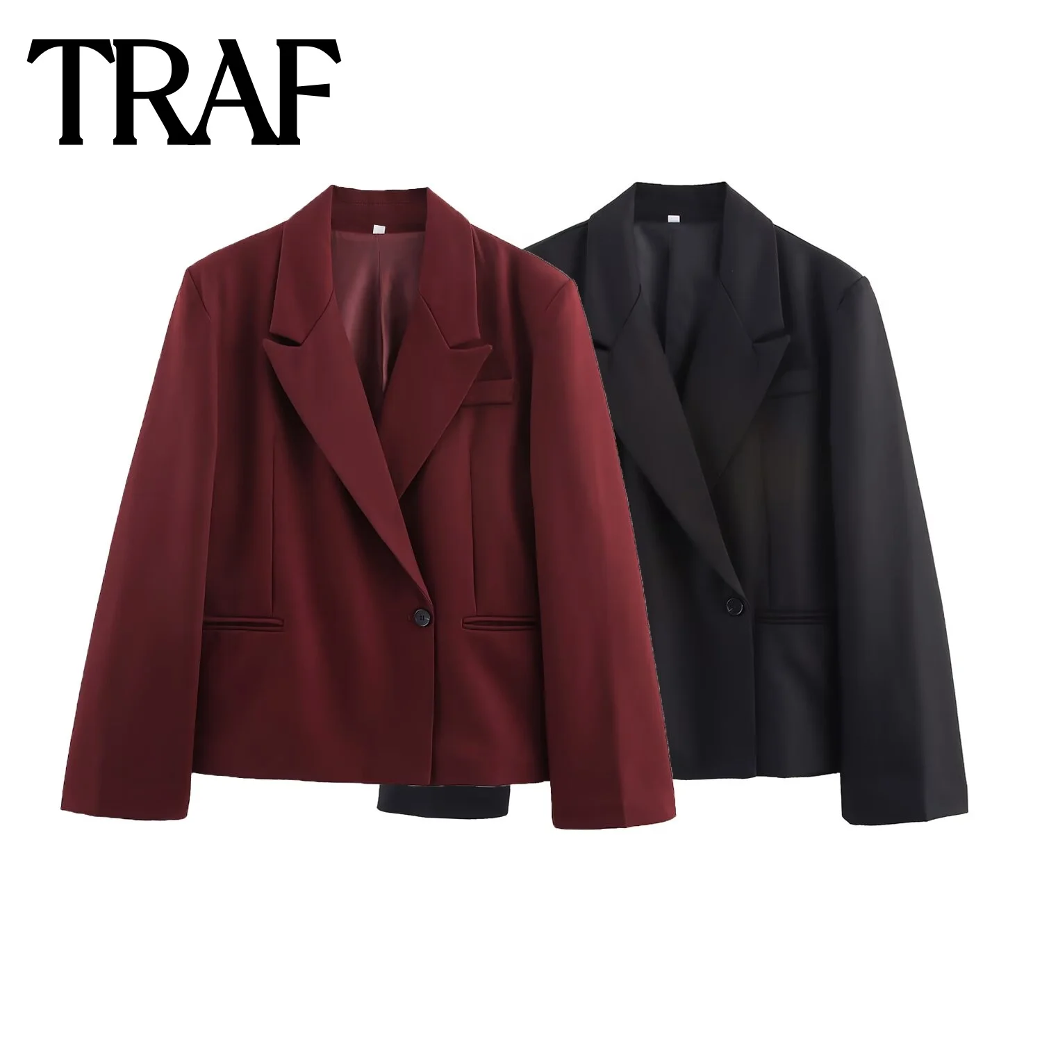 

TRAF Fashion Versatile Autumn New Collection 2025 Women's Solid Color Long Sleeve Loose Short Flip Collar Suit Coat