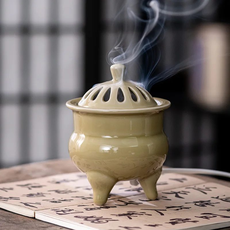Chinese Style High Temperature Electron Ceramics Timed Incense Burner Household Temple Worship Study Rooms Meditation Bedroom