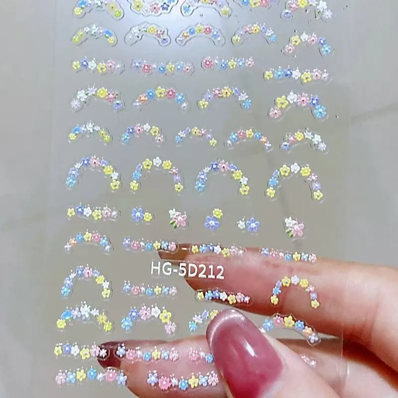 3D Relief Flower French Nail Stickers Fresh Colorful Floral Self Adhesive Decals for Manicure DIY Hot Selling