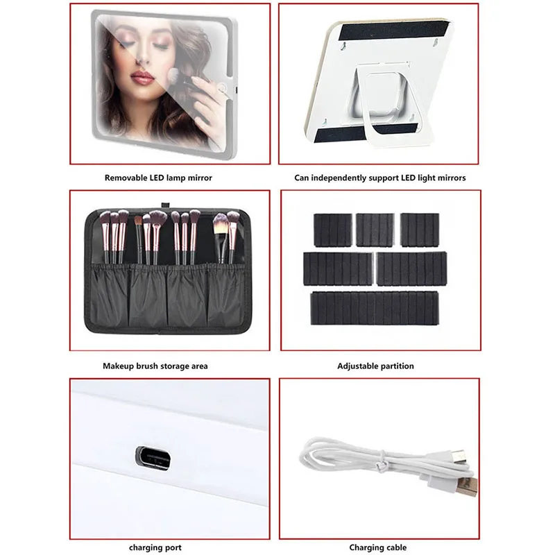 New LED Lighted Cosmetic Case With Mirror PU Leather Portable Travel Makeup Storage Bags Waterproof Travel Makeup Bag