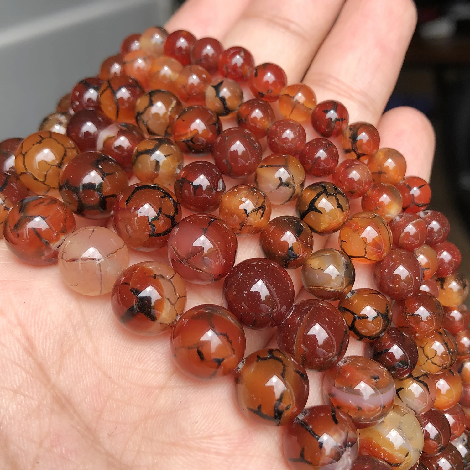 Natural Stone Beads Coffee Dragon Vein Agate Crackle Onyx Round Beads For Jewelry Making Diy Bracelet Necklace 15\'\' 6/8/10/12mm