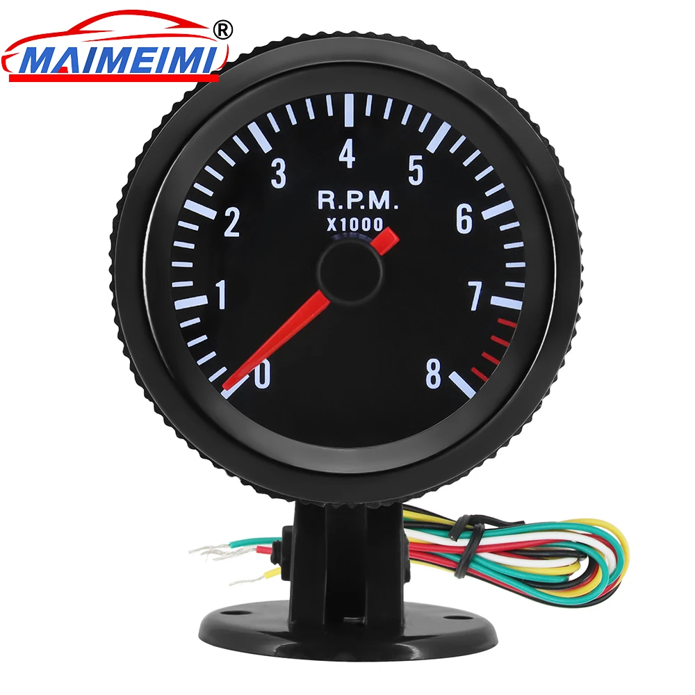 

2" 52mm 0-8000RPM Car Meter Tachometer RPM Gauge Analog Black Case With White LED For 1-8 Cylinders Car