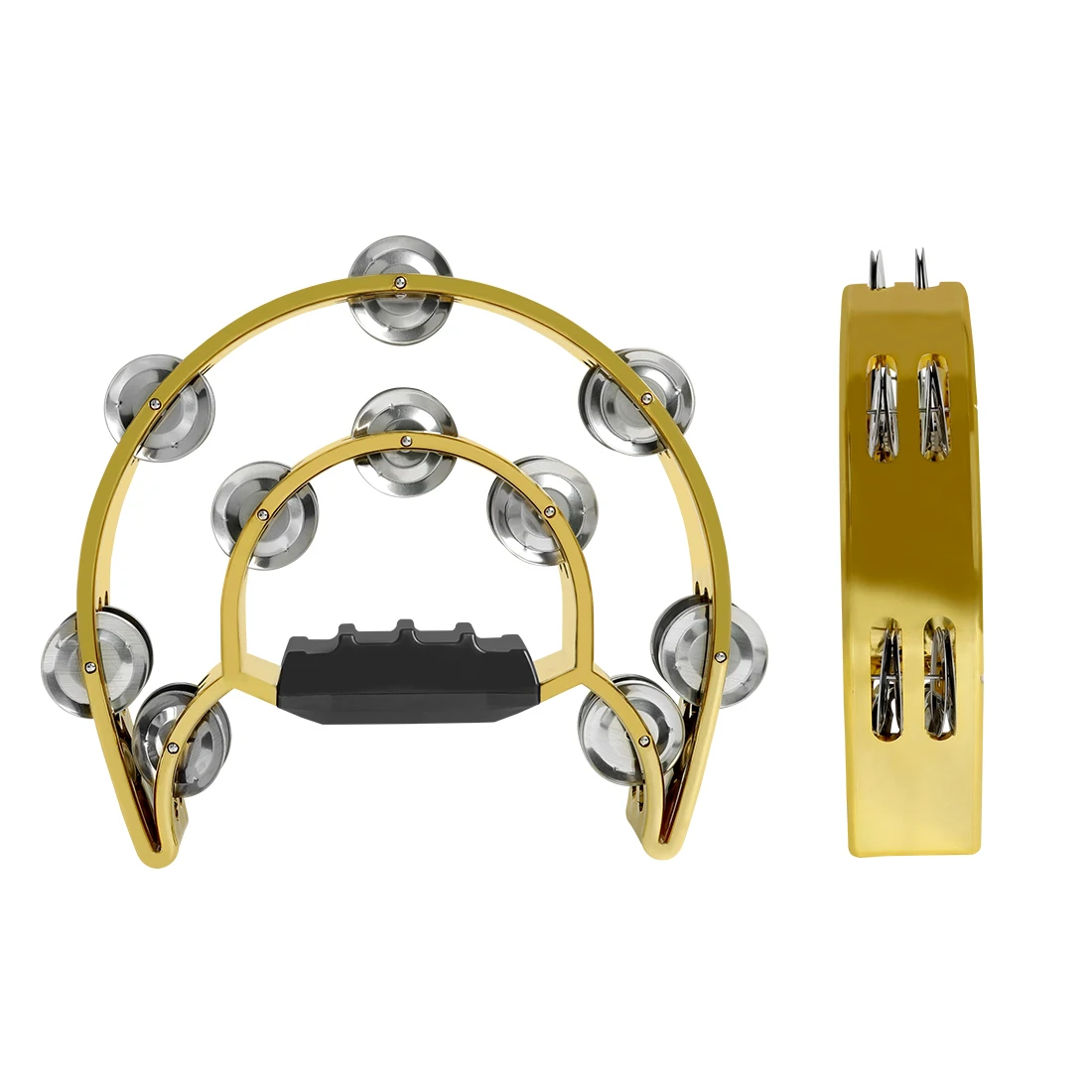 KTV Party Musical Tambourine Orff Finger-Shaped Handle Hand Bell Double Layer Hand Ring Tambourine Metal Jingles Gold Silver