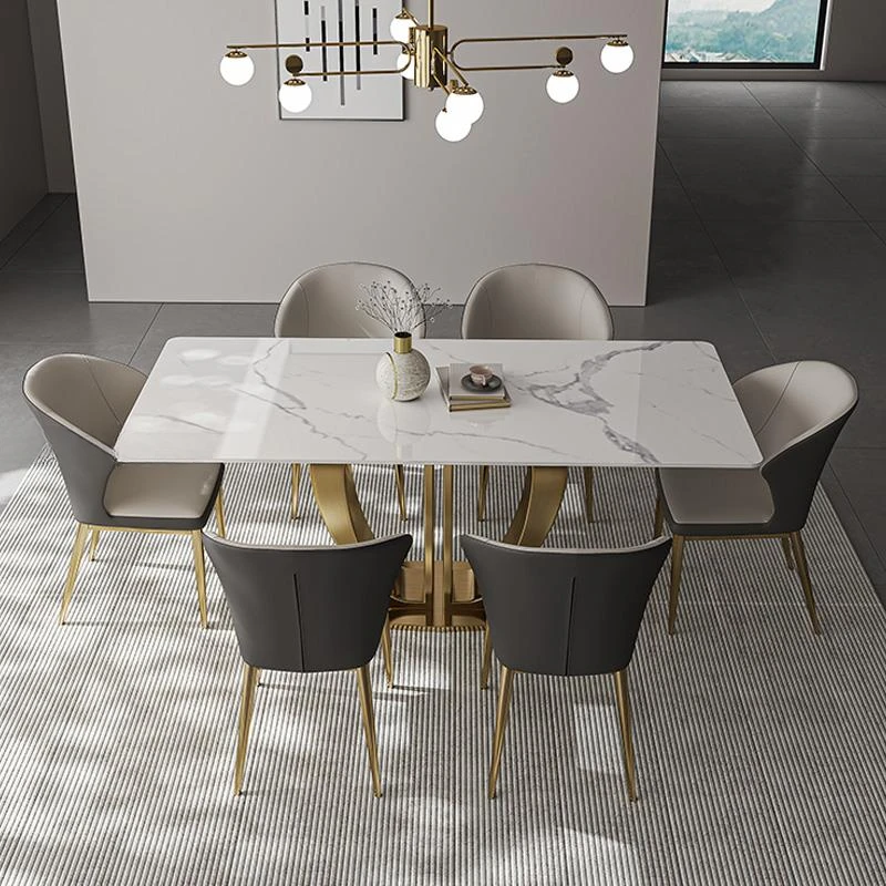 

Glossy Rock Slab Tabletop Dining Table 1.4m 1.6m Rectangle Table Small And Large Apartment Comedor Kitchen Furniture FGM