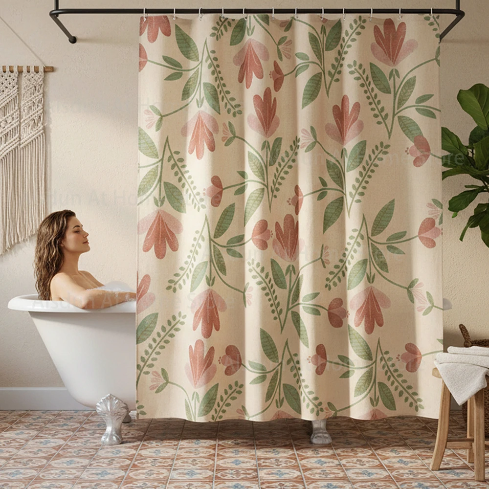 Tulip Flower Print Shower Curtain Bathroom Cortinas bathroom decor Waterproof Bath Curtains Home Curtains