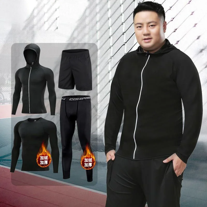 Men's 4 PCS Tracksuit Running Set Sport Suits Quick Dry Gym Fitness Basketball Tights Sweatshirts Sportswear Jogging Homme