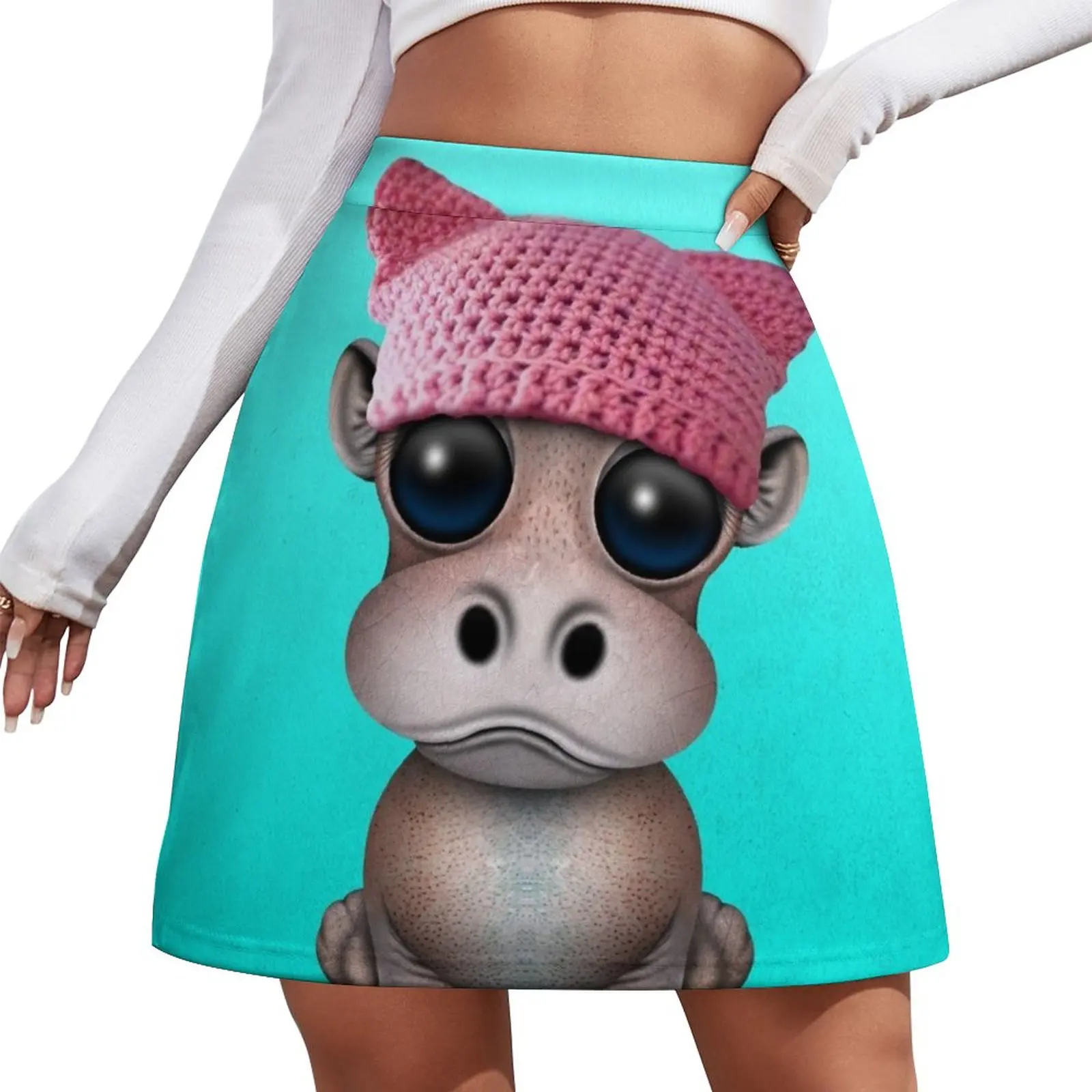 Cute Baby Hippo Wearing Pussy Hat Mini Skirt night club outfits skirt for woman skirt for women luxury women skirts